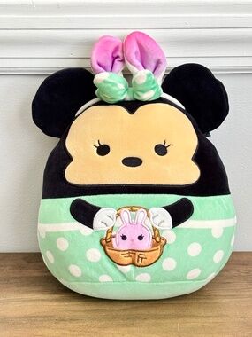 Squishmallow Disney Minnie Mouse Bunny Ears Easter Green Dress Basket Plush Toy